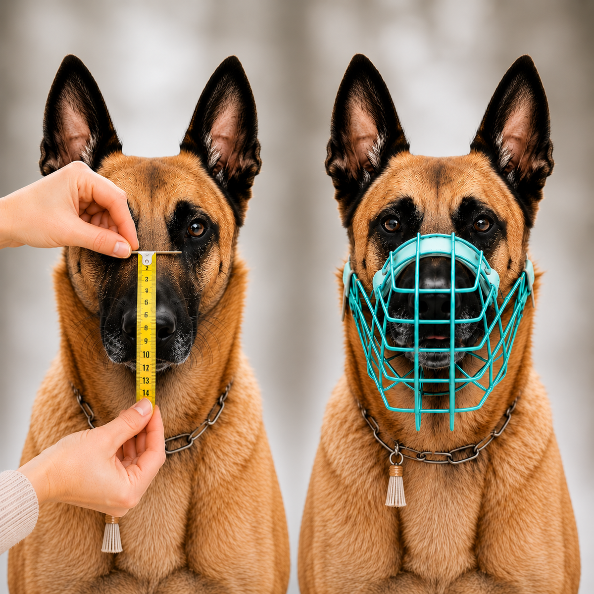 Hund mit individuell angepasstem Maulkorb
