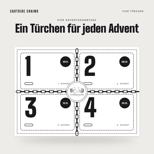 Deckel der Adventsbox mit vier Türchen für die Adventssonntage 29.11., 06.12., 13.12. und 20.12.